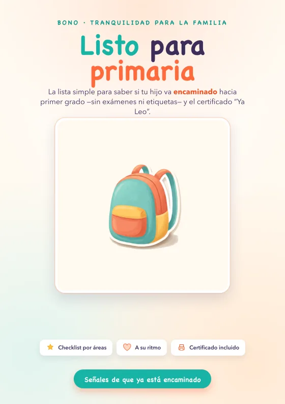 Tapa del bono Listo para primaria + certificado